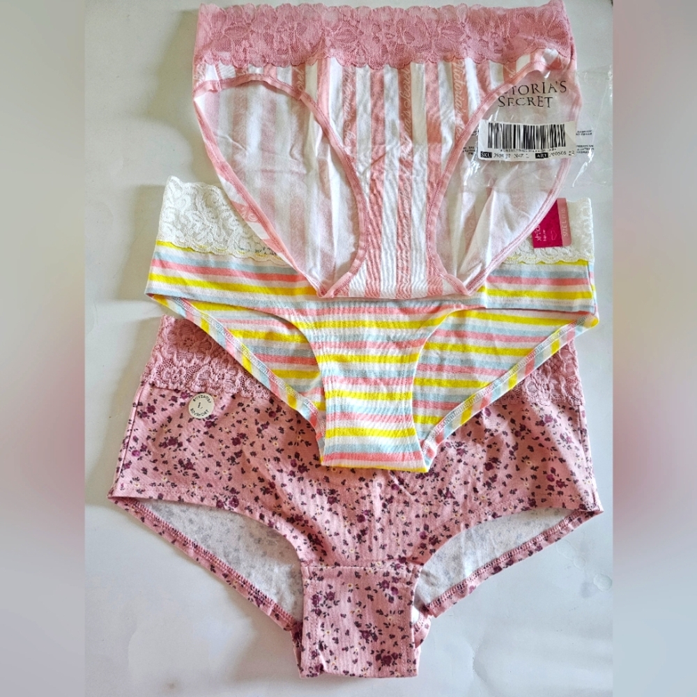 NWT Size Large Cotton Bikini Panty Stripe Floral Pink Victoria's Secret Target